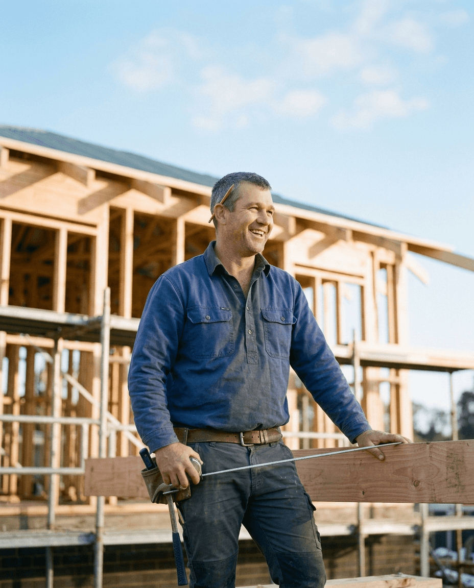 Tradesperson on a building site getting a quote-accepted notification